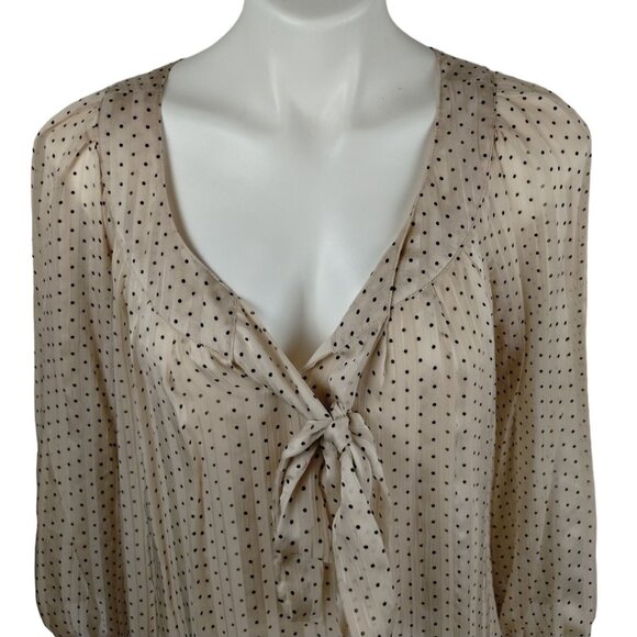 Rebecca Malone Womens 1X Champagne Polka Dot Balloon Plus Size Blouse - Picture 6 of 12